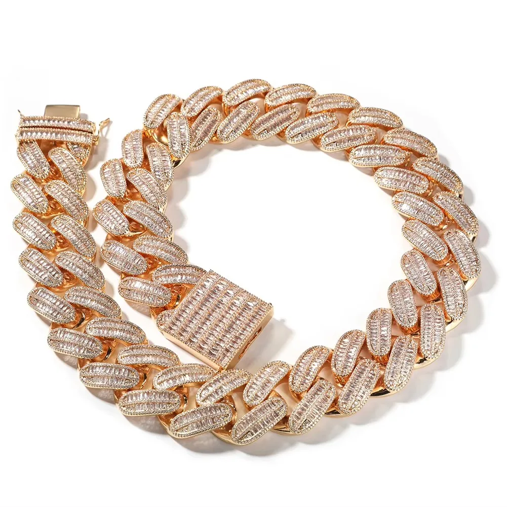 40mm Width Prong Chain Cuban Chain Silver Brass CZ Hip Hop Jewelry Chains For Men Custom Length Dropshipping