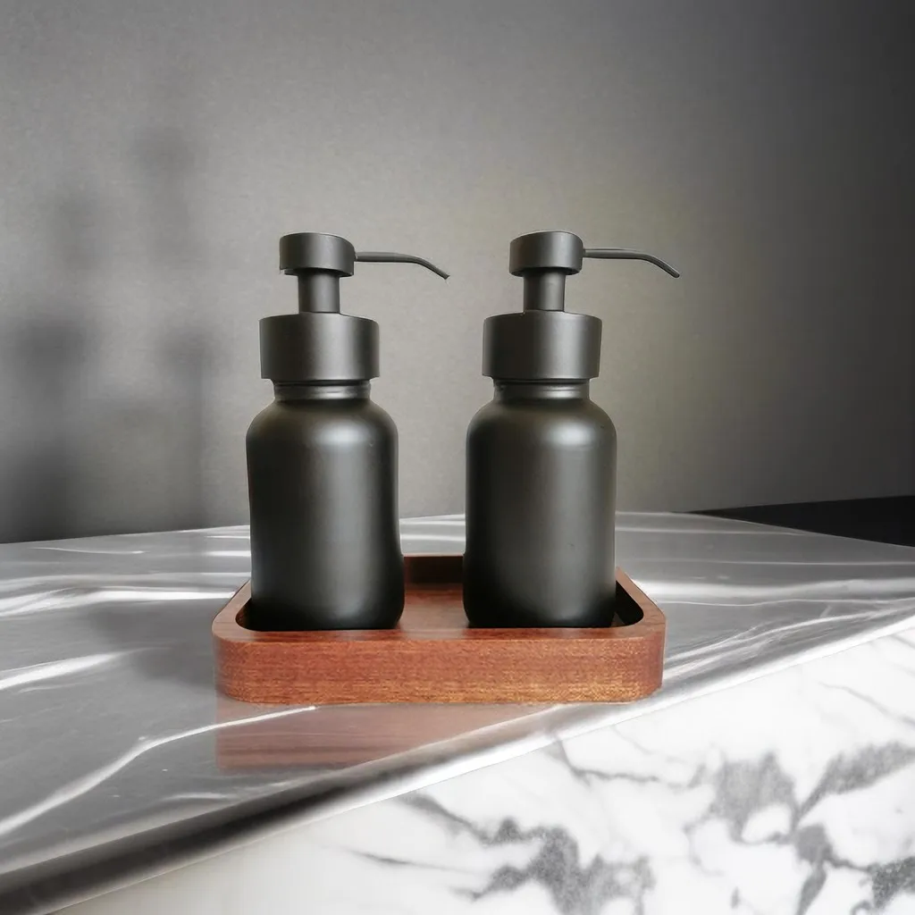 High thick glass hotel foam soap dispenser with rust proof stainless steel pump