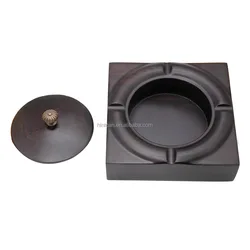High Quality Creative square novelty retro ashtray with lid ebony wooden cigar ashtray Wholesale For office