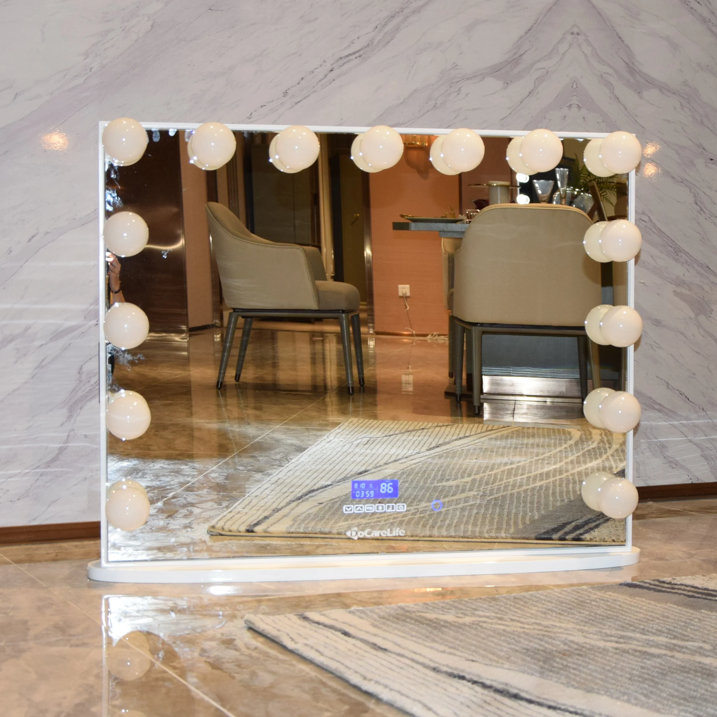 Stock on US! Docarelife Wooden Desktop Lighted Hollywood Vanity Makeup Mirror with Wireless Speakers