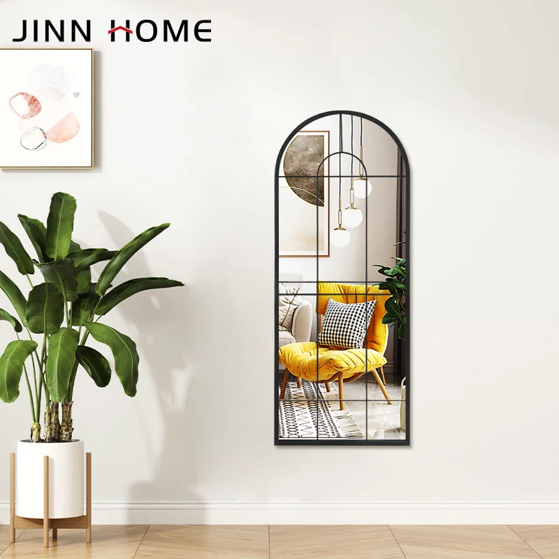 Jinnhome Modern Home Decorative Mirror Black Window Shape Metal Plastic for Bedroom Living Room Bathroom Hanging Iron Frame