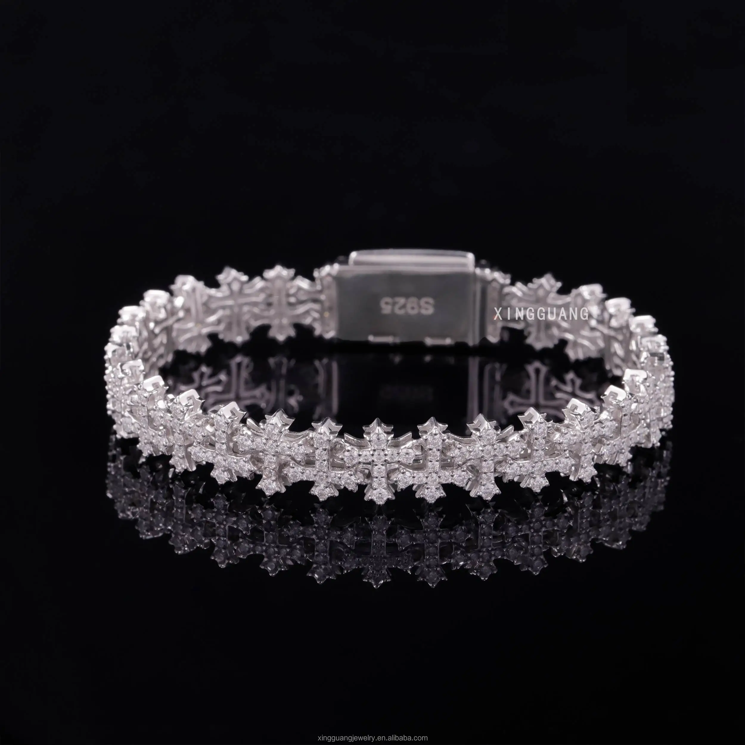 In Stock Vvs Iced Out Moissanite Diamond 10mm Cross Cuban Link Chain Hip Hop Bracelet 925 Silver Plate 18K Gold Fine Jewelry Men