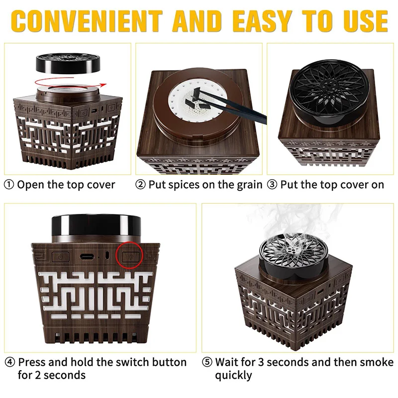 Arabian Islamic Style Oud Frankincense Resin Electric Incense Burner Mini Electric Burner Incense Bakhoor