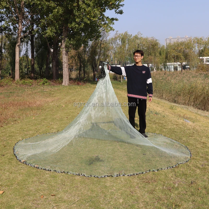 Drawstring cast net  8ft 10ft 12ft 3/8 sq 1/4 sq 1 inches mesh 0.75lb 1.0lb 1.25lb Nylon Monofilament lead sinker cast net