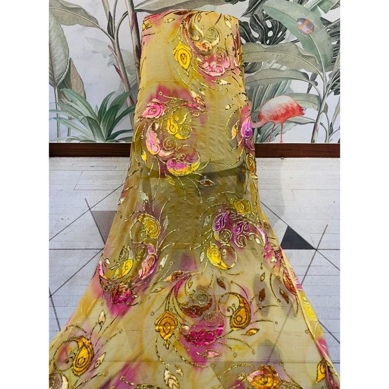 Ready To Ship Pure Silk Dress Somali Diracs Set Fabric Jacquard Printed Hand Painting Color Dress