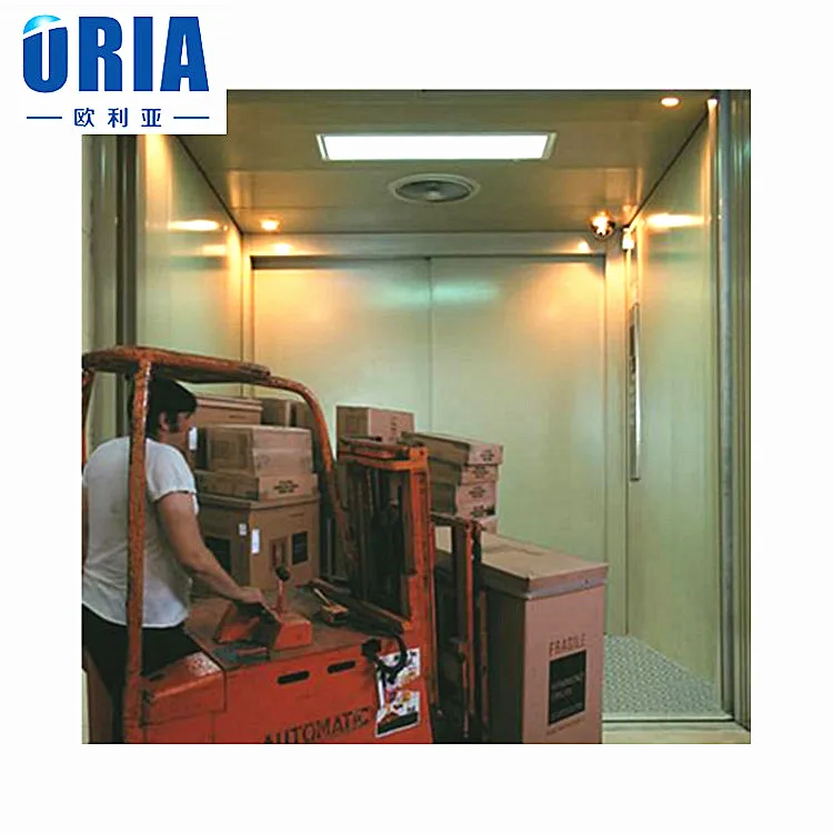 ORIA Freight Elevator and Goods Lift for Warehouse Gearless AC Drive with Stainless Steel Material