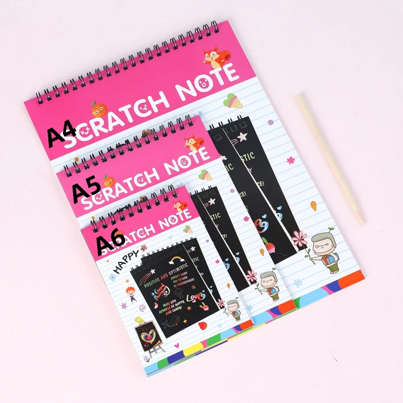 Ready to Ship Magic Scratch Book For Kids Rainbow Scratch Paper Note with Bamboo Sticks