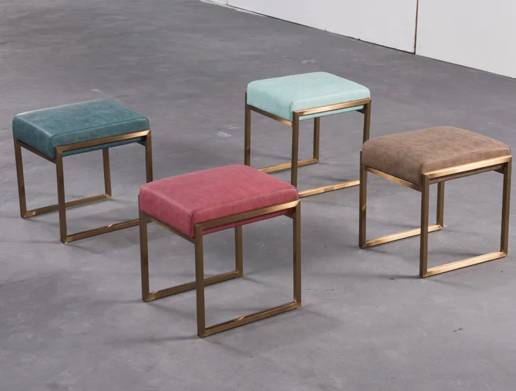 Cheap stainless steel legs leather stool / ottoman