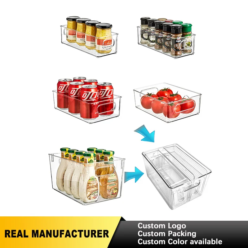 PET BPA free clear plastic stackable kitchen cabinet pantry refrigerator food container fridge organizer storage bin set