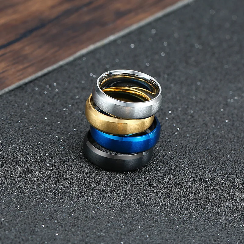 Fashion Jewellery Men Gold Black Blue Silver Brushed Finish Stainless Steel 6mm Minimalist  Rings