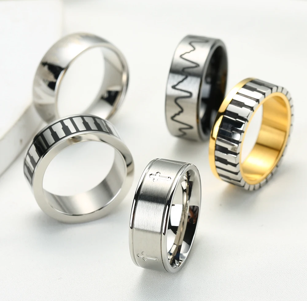 Wholesale Bulk Jewelry Black Silver Rose Gold Blue Plated Wedding Band Trendy Stainless Steel Rings Set for Men Women Couples