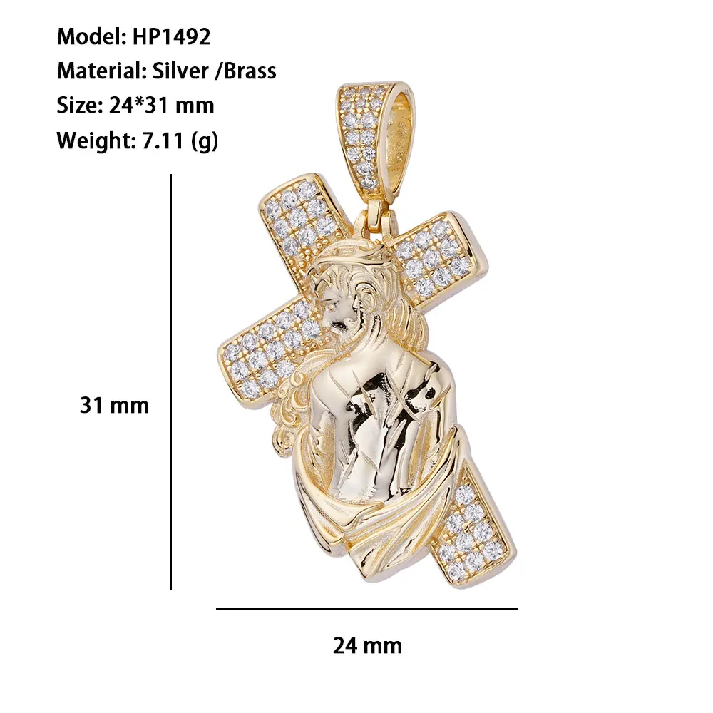 Iced Out 14kt 18k Gold Plated Silver Popular Cross Jesus Religious Pendants