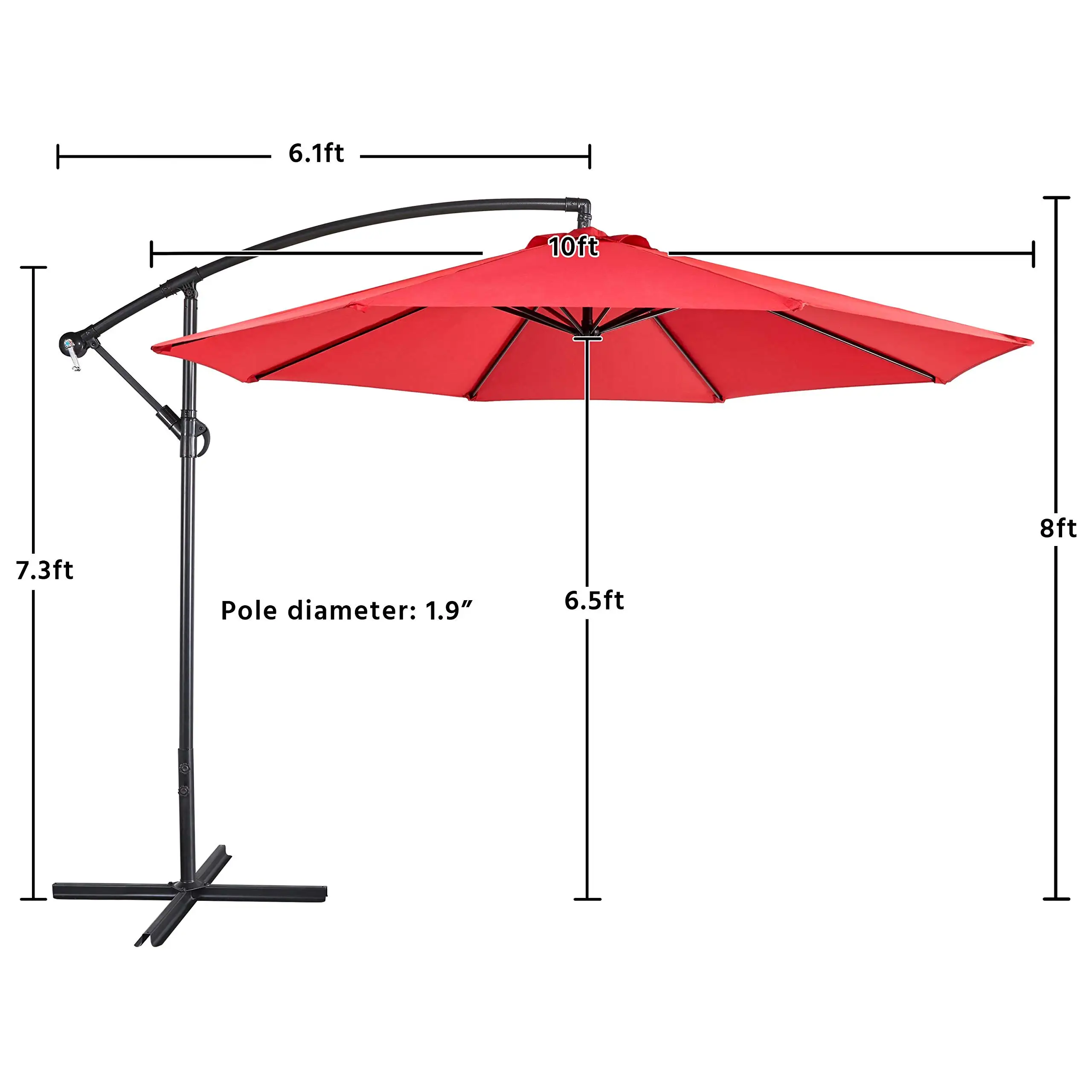 Simple Deluxe 10ft Adjustable Offset Umbrella Outdoor Market Cantilever Sun Umbrella 300cm Red for Garden Lawn backyard and Deck