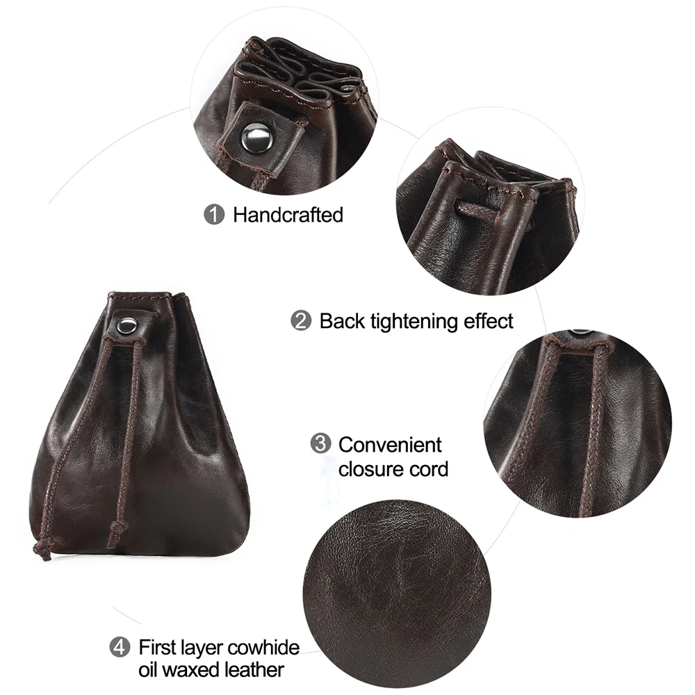 Factory Retro Genuine Leather Unisex Coin Purse Portable Money Pocket Drawstring Pouch For Coins,Keys