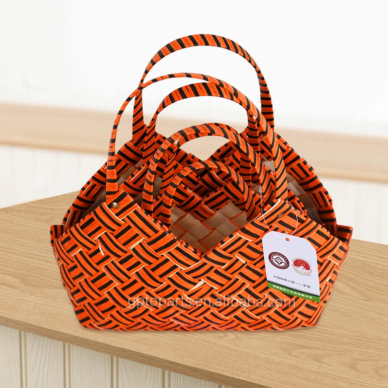 Hot Sale Wood Chips Knitting Paper Rope Mixed Woven Hand  Basket Handbag Shape Cosmetic Packaging Gift New Year Girl Gift Basket