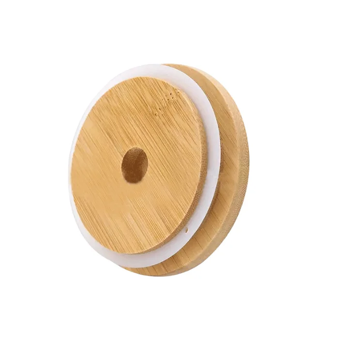 Friendly Mason Lids Reusable Bamboo Caps with Straw Hole and Silicone Seal Canning Drinking Jars Lid