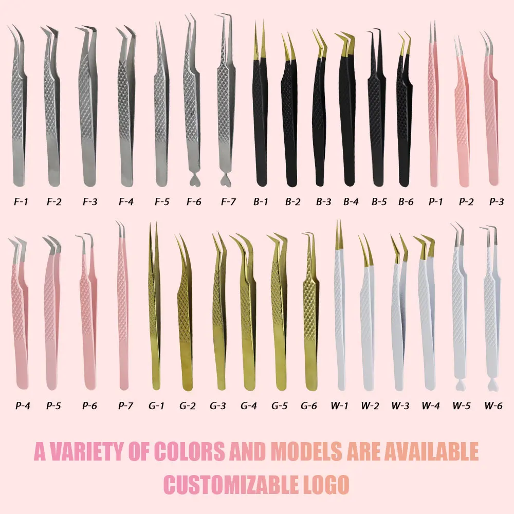 Custom Logo Fiber Tip Lash Tweezers Thin Straight Volume 45 90 Degree Extension Stainless Steel Skinny Boot Tweezers Applicator