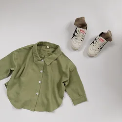 2022 Spring Autumn Kids Oversize Shirt Korean Style Solid Color Children Boys White Color Blouse