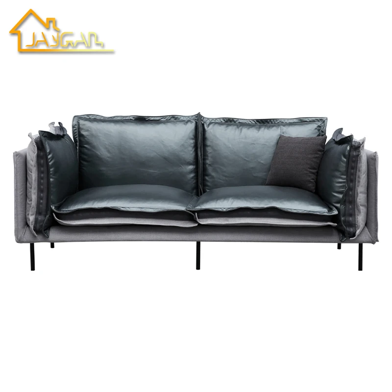 Home furniture 2 piece sectional with chaise modern L shape sofa set mixing leather and fabric corner sofa