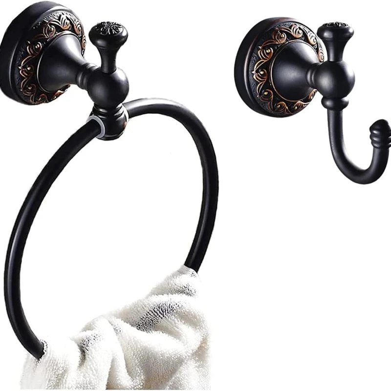Brass Towel Hooks and Oil Rubbed Bronze Hand Towel Ring for Bathroom Accessories