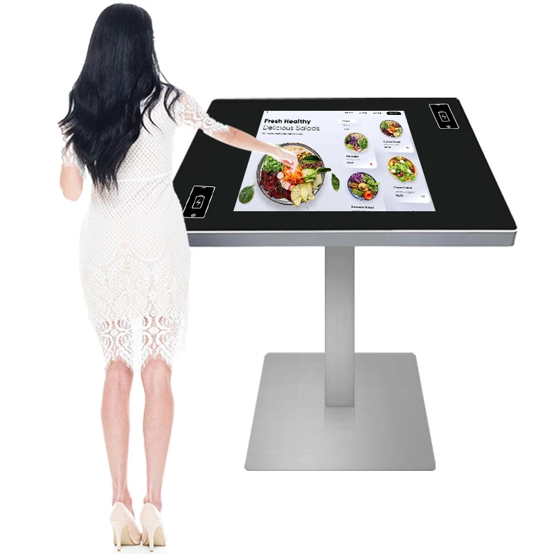 215 inch tempered glass android interactive touch screen table with wireless charging
