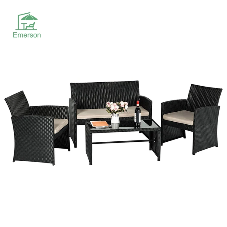 EMERSON Bistro Sets Woven Rattan Patio Conversation Furniture Sets Leisure Rattan Sofa Set Wicker Rattan Furniture