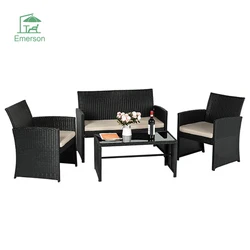 EMERSON Bistro Sets Woven Rattan Patio Conversation Furniture Sets Leisure Rattan Sofa Set Wicker Rattan Furniture