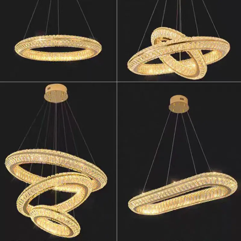 Gold  long k9 crystal  pendent lamps dining table kitchen chandelier