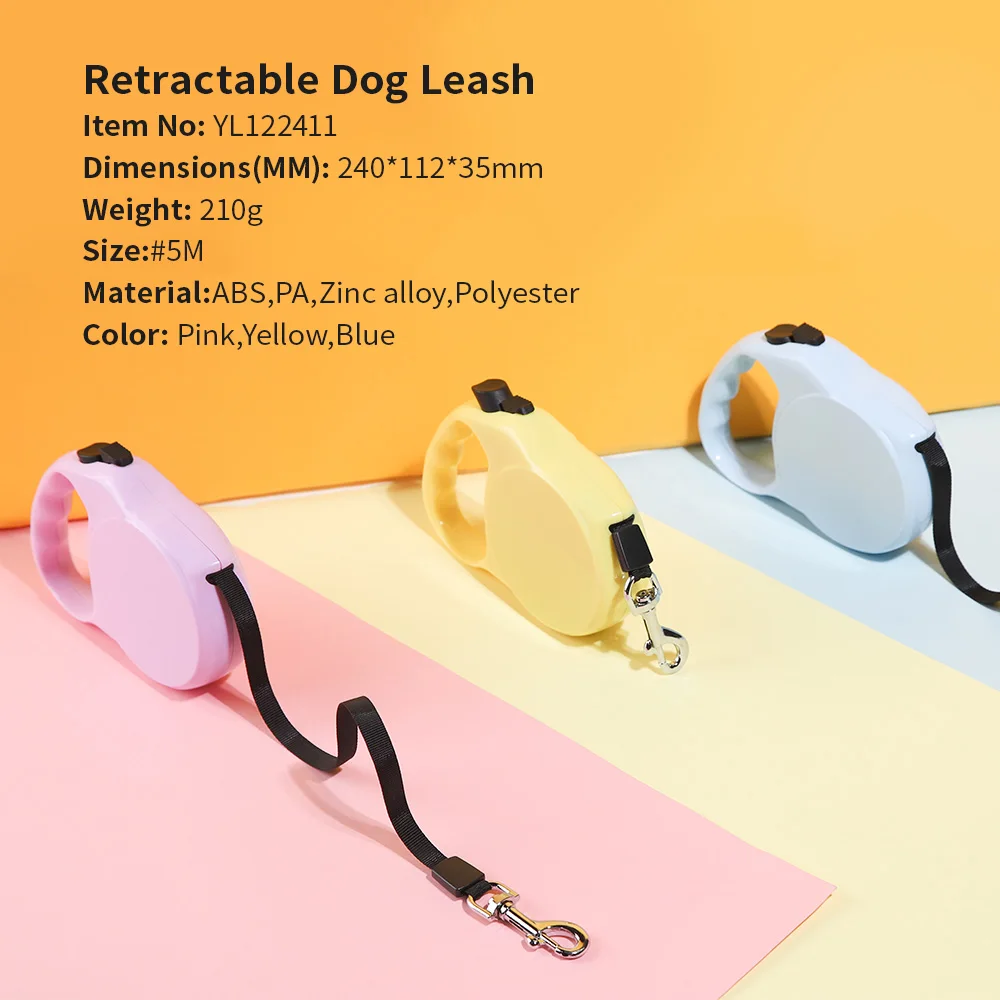 OEM Custom Colourful Pet Auto Retractable Dog Leash Traction Tape 5M Novel Shape Retractable Dog Leash with One-key lock