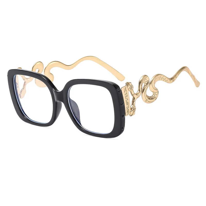 Unique snake frame Fashion luxury oversize large women glasses frame rectangle Square anti blue light computer glasses