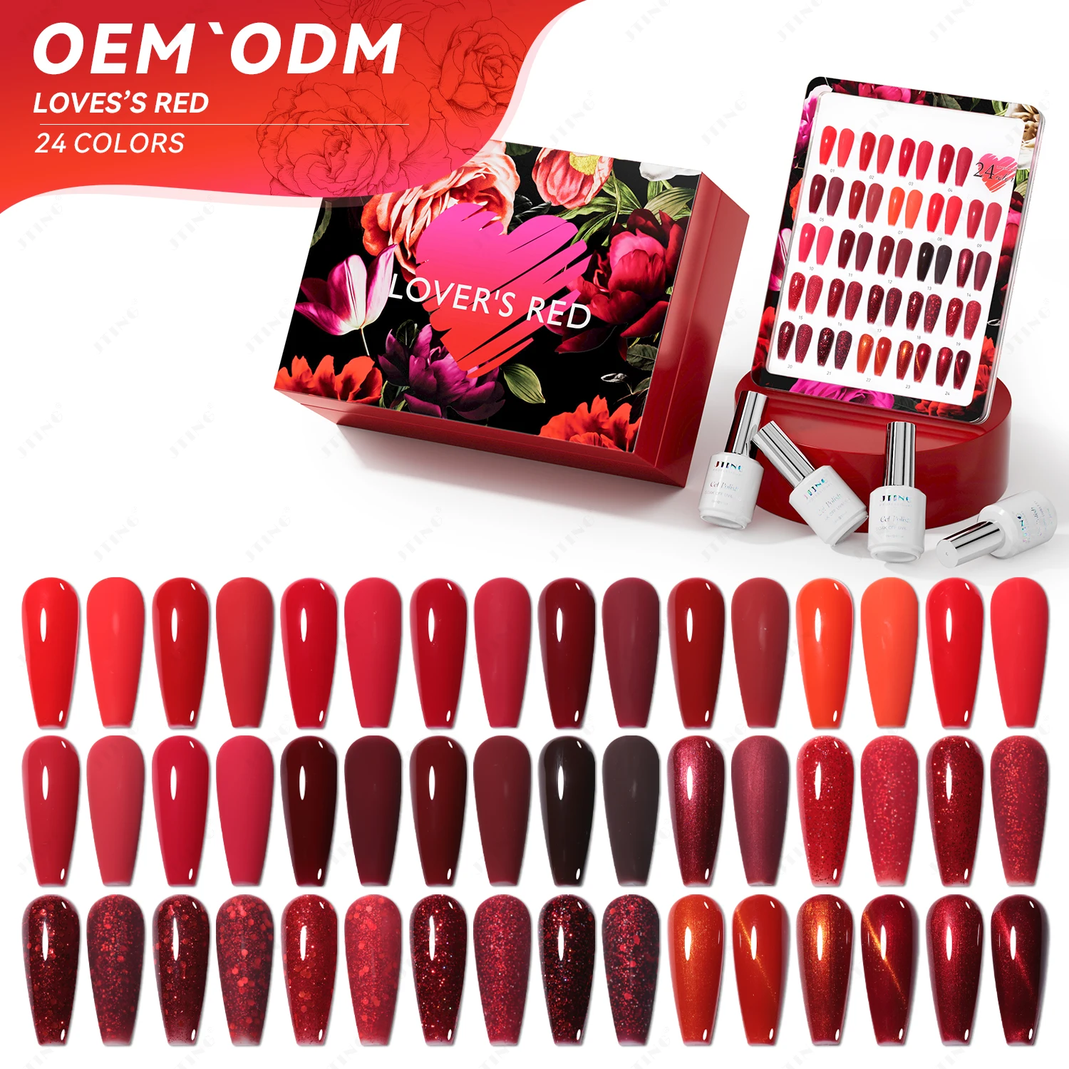 JTING Custom Design Unique festival Lover red 24colors gel collection set box OEM nail supplies build gel nail polish brand
