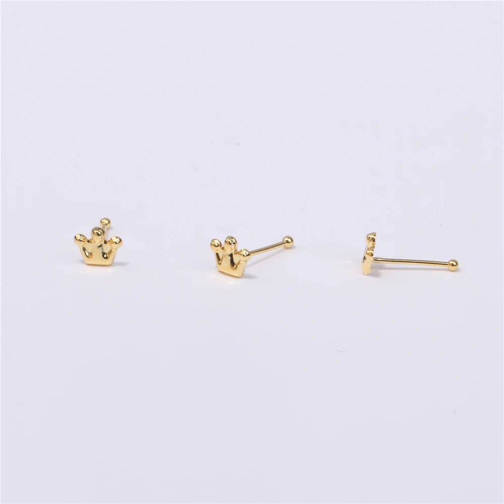 20 PCS Solid Crown Shape Nose Studs Ball End Pin Nose Bone Nostril Bendable Soft Needle Nose Piercing Boxed Jewelry Wholesale