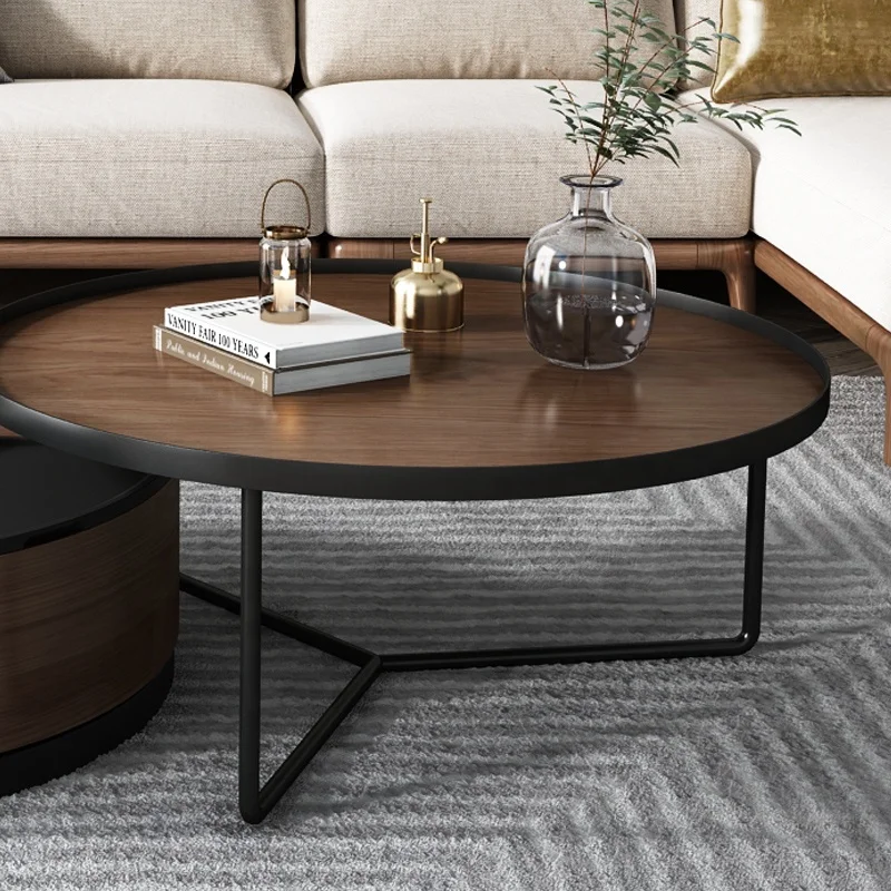Simple Living Room Furniture Modern Wooden Center Round Coffee Table with Storage