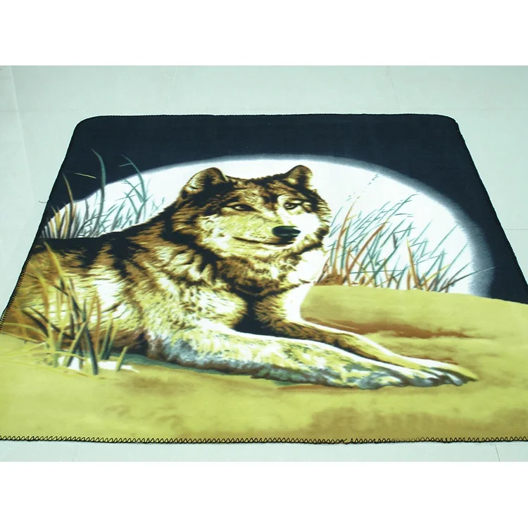 3d Animal Digital Printed Dog Tiger Penguin Wolf Animal Photo Frame on Woven Fleece Throw Blanket