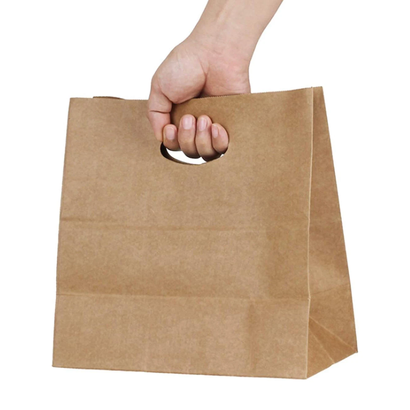 Wholesale Coffee Restaurant handleless portable Biodegradable Strong Brown recycled kraft paper bag for fast food take away