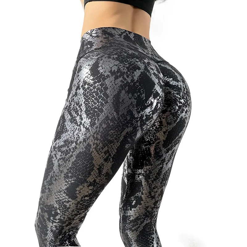 Elastic Snake Print Glitter Seamless Yoga Pants Fitness Push Up Gym Slim Leggings