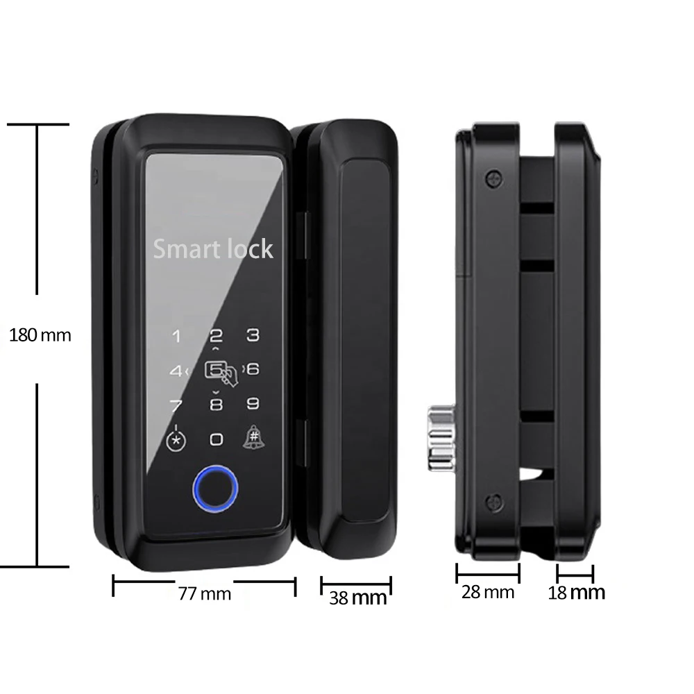 Goking tuya app bluetooth finger print office lock access control office frameless black swing glass door lock with key