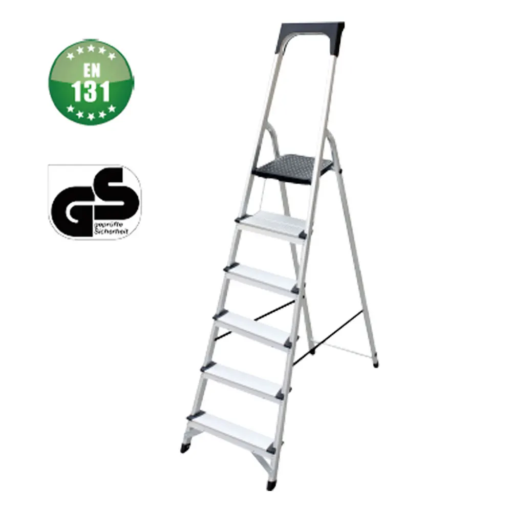 Household lightweight full aluminum 6 step Ladder Wide Pedal foldable step ladders with tool tray