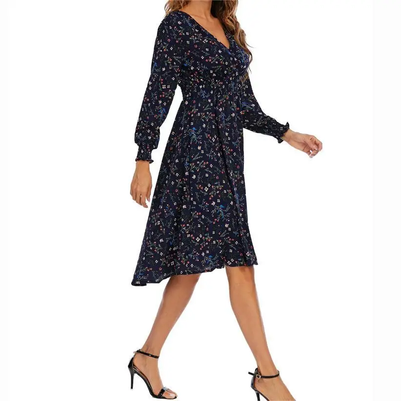 Floral Chiffon A-Line Dress Ladies New Design Fashionable Knee-Length Weekend Shopping Beach Natural Sustainable Autumn Spring