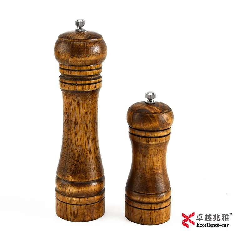 Eco Friendly Nordic Kitchen Cooking Wooden Accessories Manual Timber Herbs Chili Milling Rubber Wood Manual Salt Pepper Grinder
