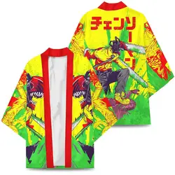Бензопила человек pochita denji Косплей 3D печать Haori Аниме кимоно плащ летняя рубашка с короткими