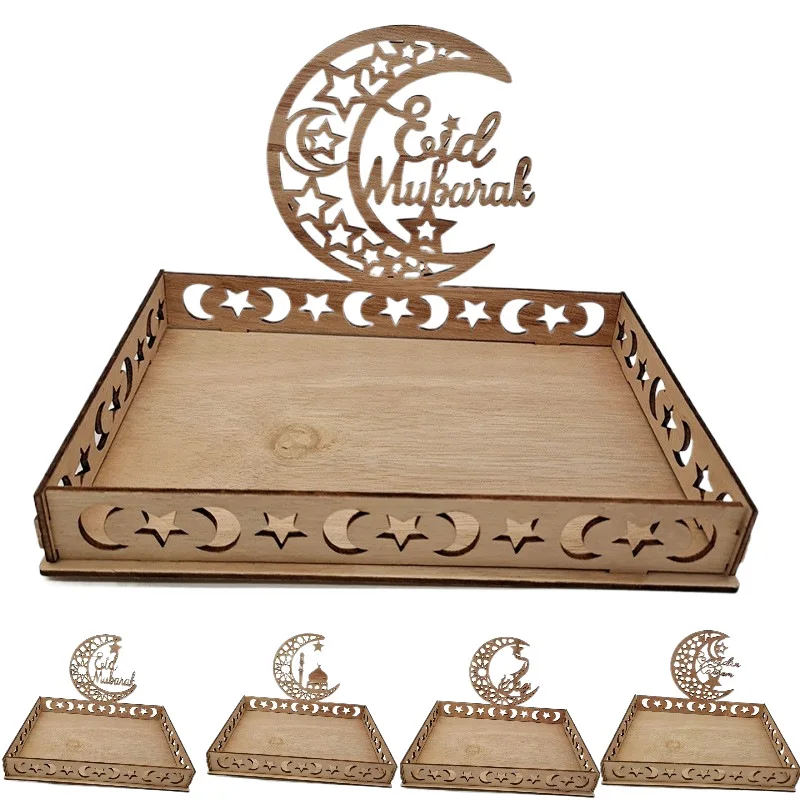 Wooden Eid al Fitr table decorations Ramadan food tray