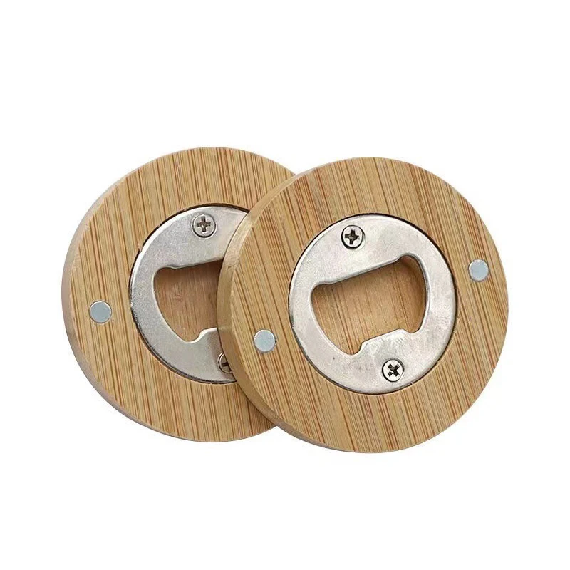 High Quality Magnetic Wooden Round Beverage Beer Bottle Opener Magnetic refrigerator magnets