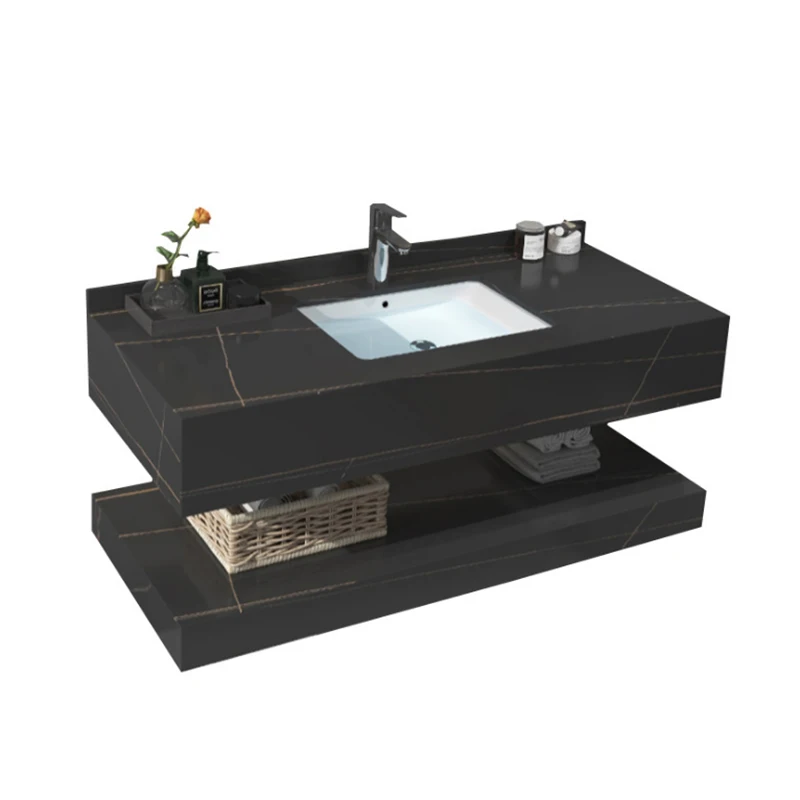 Integrated wall hung artificial stone basin bathroom rock plate porcelain sink waschbecken marmor grau cabinet basin