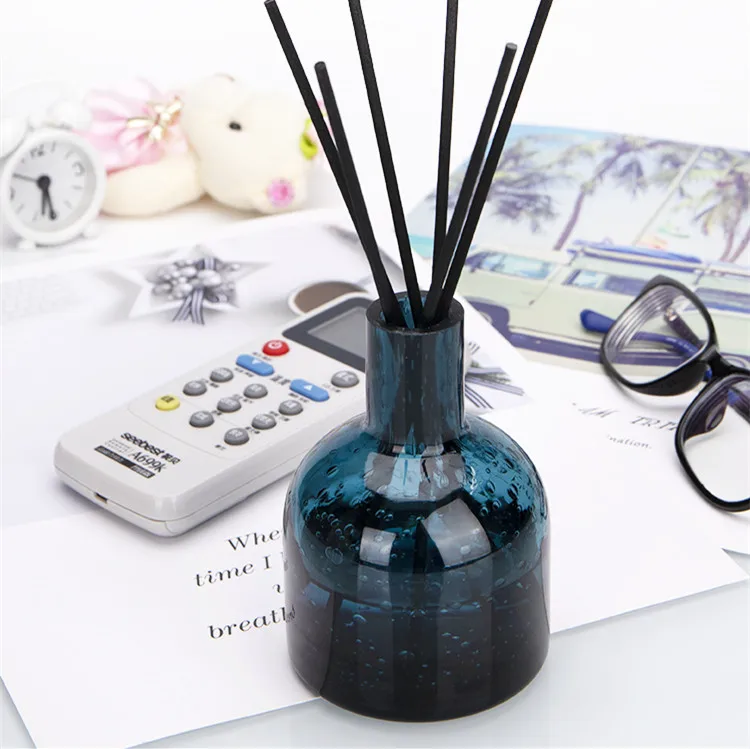 100-150ml Nordic Style Blue Black Pink Empty Glass Reed Diffuser Bottle Fragrance Diffuser Jar with Big Natural Rattan Sticks