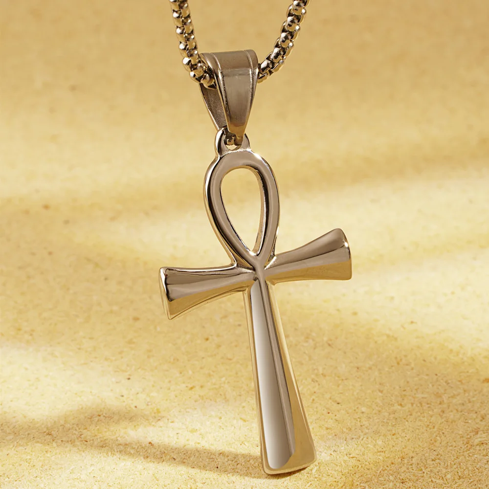 Custom Jewelry Ancient Egyptian Cross Of Life Simple Man Cross Stainless Steel Religious Necklace