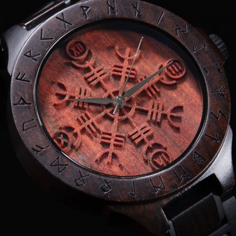 Norse Runes Helm of Awe Superior Japan Movt Quartz Watches Viking Wooden Watch