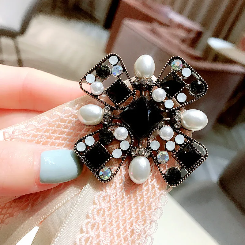 black pink lace silk fabric ribbon bow butterfly brooch necktie pearl crystal cross cloth collar accessories girl female brooch