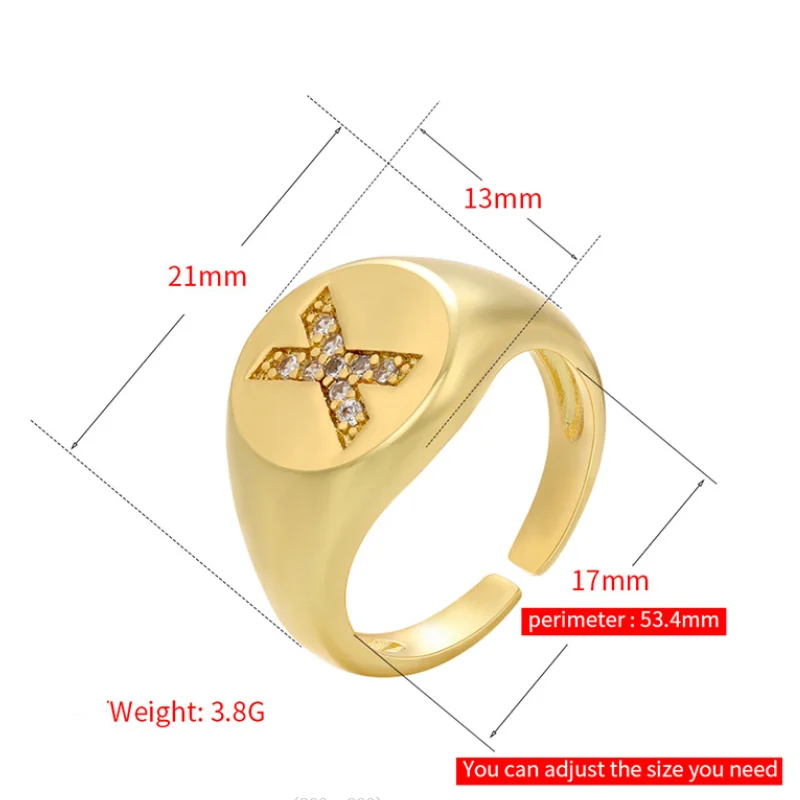 Advanced  Stainless Steel Diamond Inset Round Custom Letter Ring Opening Plated 18 K Gold Exquisite Fashion Girl Ring Wholesale