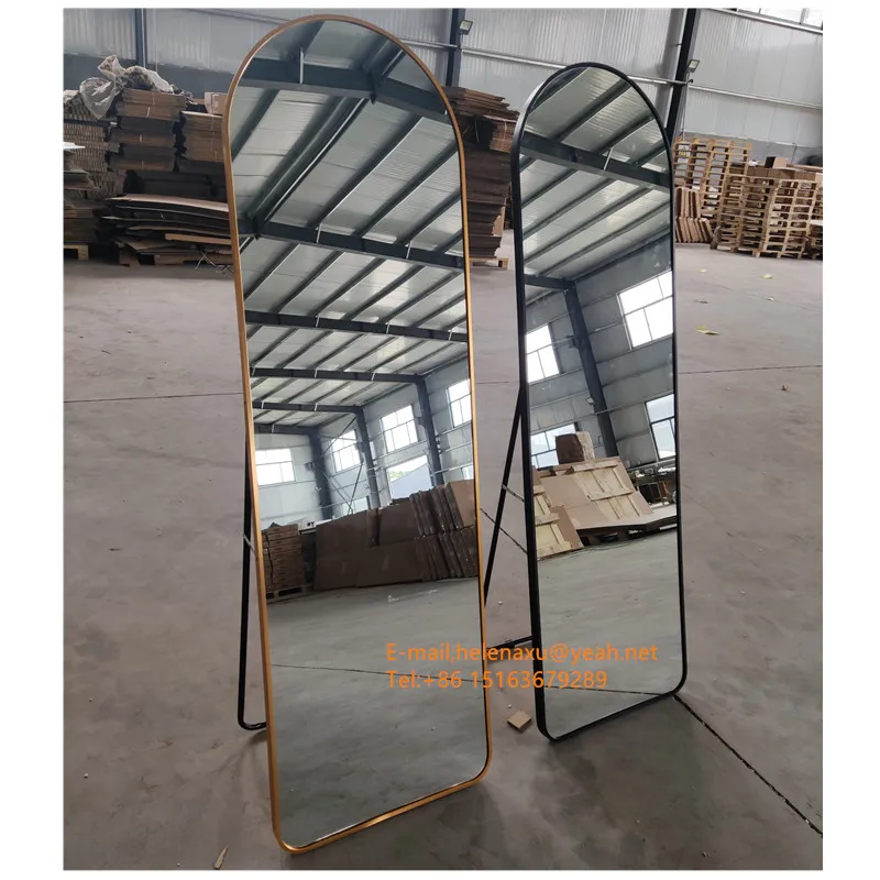 Custom Modern Arch Gold Black Metal frame body Dressing Full length Floor Standing Mirror for sale